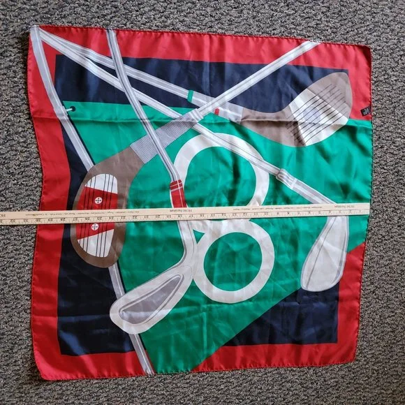 100% Silk Golf Club Scarf Made in Italy Approximately 30 x 30 Mid-Century VTG